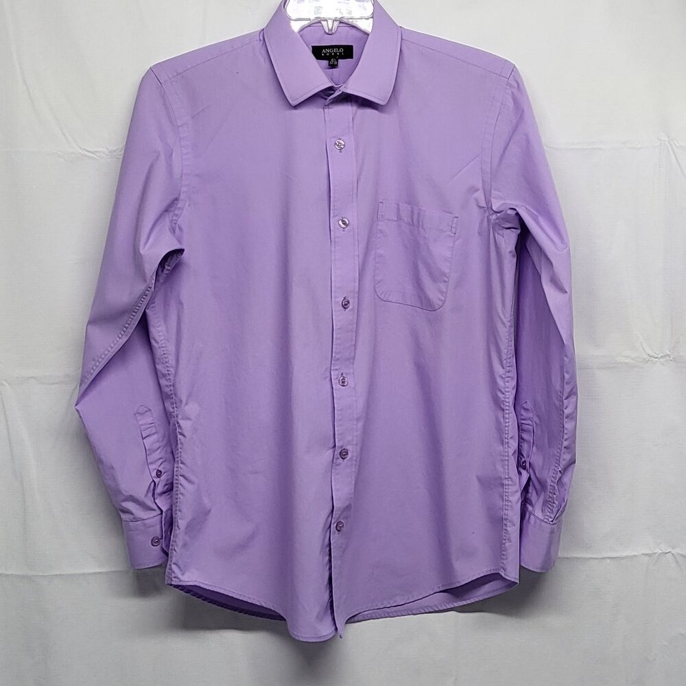Angelo Rossi Mens Dress Shirt 16.5 34-35 Button Up Long Sleeve Purple Preppy